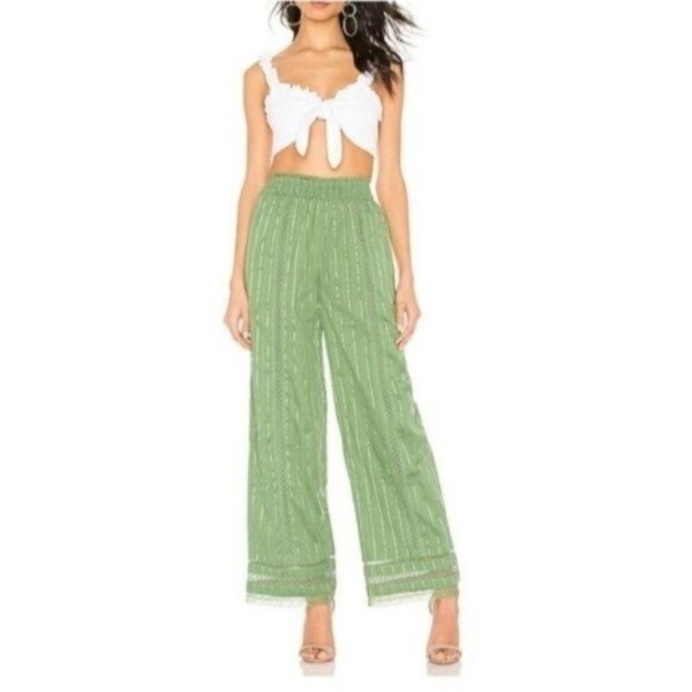 Tularosa Green Suri Embroidered Wide Leg Pants Size XS